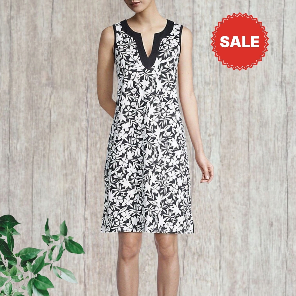 Lands' End Black and White Floral Dress Cover-Up, Size XL Long